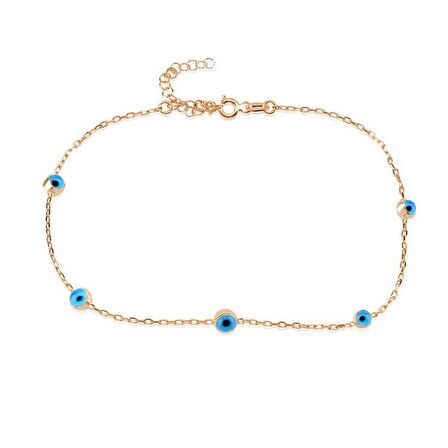 Taşsız Altın Kaplama 5 li Cam Göz Gümüş Halhal