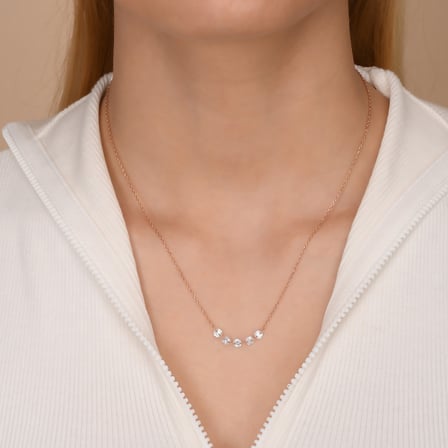 Zirkon Taşlı Rose Altın Kaplamalı Sallantılı 5 Taşlı Gümüş Kolye