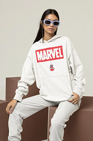 Tasarım Marvel Baskılı Unisex Oversize Hoodie