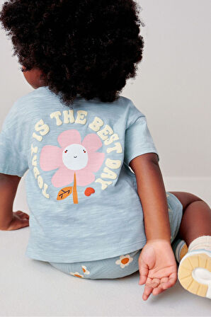 Next Baby % 100 Pamuklu Blue Flovers Tshirt Müslin Şort Alt Üst Takım