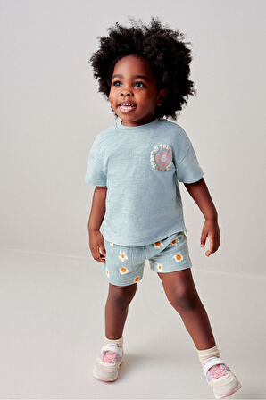 Next Baby % 100 Pamuklu Blue Flovers Tshirt Müslin Şort Alt Üst Takım