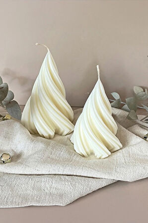 2'li Set Beyaz Renk Dekoratif Kıvrımlı %100 Soya Mumu Amber Kokulu Ev Dekorasyonu