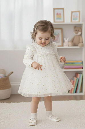 Kız Çocuk Yıldız Desenli Tül Elbise