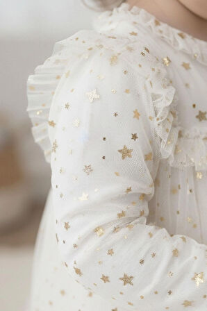 Kız Çocuk Yıldız Desenli Tül Elbise