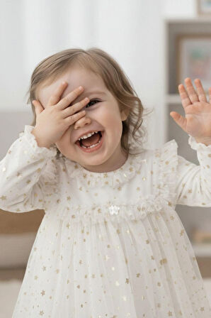 Kız Çocuk Yıldız Desenli Tül Elbise