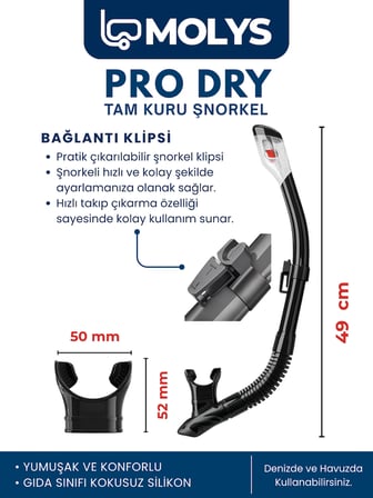 MOLYS M1 PROFESYONEL DALIŞ MASKESİ + MASKE KUTUSU + PRO FULL DRY TAM KURU ŞNORKEL + FREE DOM ANTI FOG BUĞU ÖNLEYİCİ FİLM