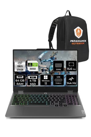 LOQ i5 12600HX 64GB 4TB SSD RTX3050/6GB 15.6" FHD 144Hz W11P Gaming Laptop & PER4 Çanta