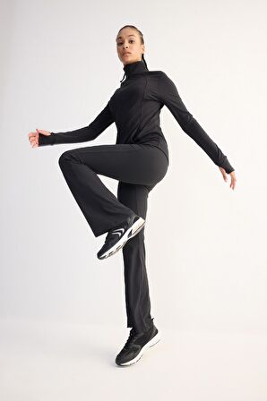 DeFactoFit Flare Fit Beli Saran İspanyol Paça Standart Boy Sporcu Eşofman Altı C9192AX25SPBK81