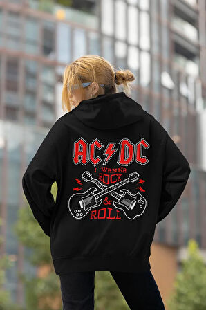 Rock Metal Müzik Grubu Baskılı Unisex Oversize AC DC Hoodie