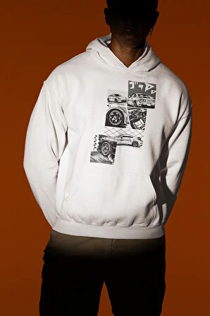 Tasarım Araba Baskılı Unisex Oversize Hoodie