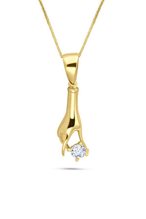 Altın Tektaş Detaylı El Kolye