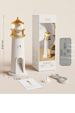 Sevimli Ay Projeksiyonlu Deniz Feneri Lambası Bluetooth Hoparlörlü 3 Kademeli Kısılabilir Kablosuz Masa Lambası