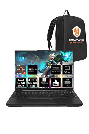 ASUS TUF Gaming A16 R7 7435HS 40GB 512GB SSD RX7600S/8GB 95W 165Hz 16" WUXGA W11H N3056 & PER4 ÇANTA