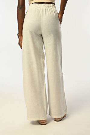 KADIN BELİ LASTİKLİ BOL PAÇA ÖNÜ NAKIŞ İŞLEMELİ PANTOLON