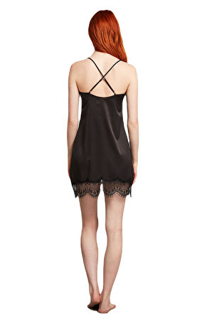 Penye Mood Kadın Siyah Dantelli Sabahlık Takımı 2006