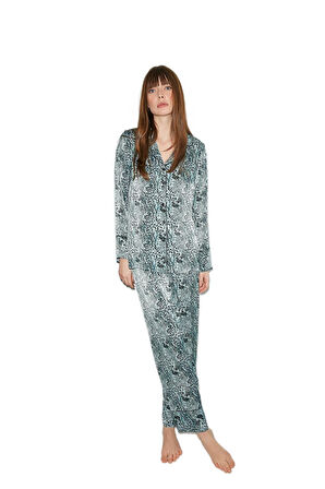 Penye Mood Kadın Silky Feel Saten Leopar Pijama Takımı 2036