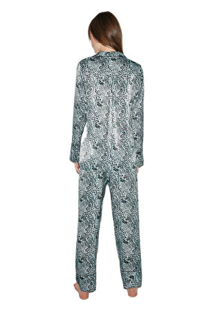 Penye Mood Kadın Silky Feel Saten Leopar Pijama Takımı 2036