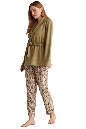 Penye Mood Kadın Comfortlux 3'lü Yeşil Pijama Takımı 9511