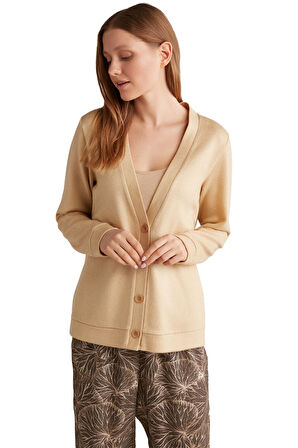 Penye Mood Kadın Comfortlux Üçlü Bej Pijama Takımı 9526