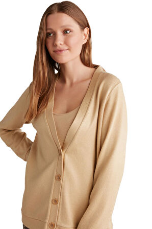 Penye Mood Kadın Comfortlux Üçlü Bej Pijama Takımı 9526