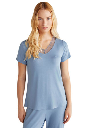 Penye Mood Kadın Mavi Comfortlux Pijama Takım 9456