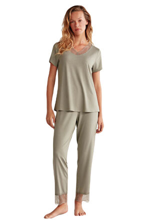 Penye Mood Kadın Yeşil Comfortlux Pijama Takım 9456