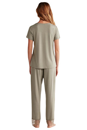 Penye Mood Kadın Yeşil Comfortlux Pijama Takım 9456