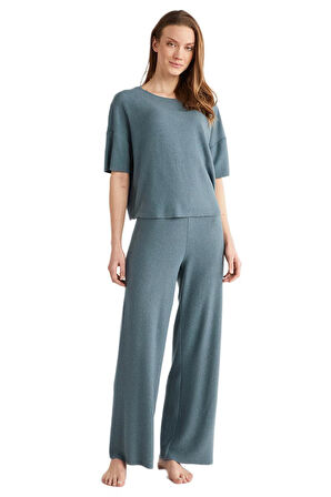 Penye Mood Kadın Mavi Pijama Takım 9529