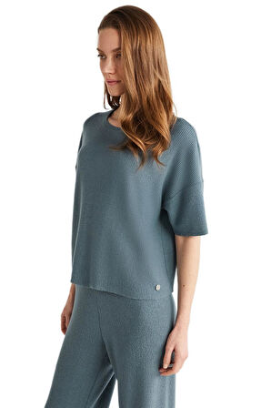 Penye Mood Kadın Mavi Pijama Takım 9529