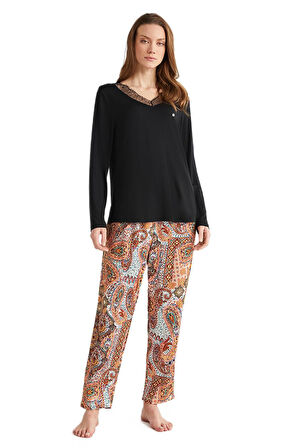 Penye Mood Kadın Siyah Pijama Takım 9733