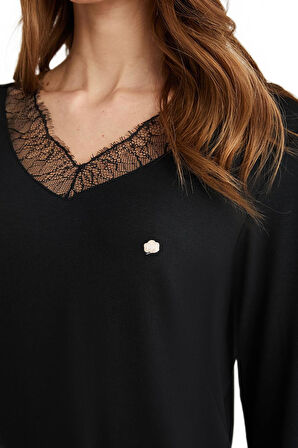 Penye Mood Kadın Siyah Pijama Takım 9733