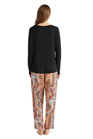 Penye Mood Kadın Siyah Pijama Takım 9733
