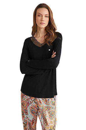 Penye Mood Kadın Siyah Pijama Takım 9733