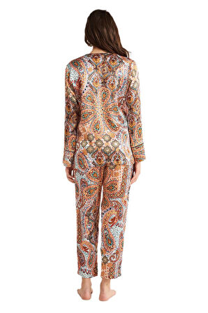 Penye Mood Kadın Turuncu Pijama Takım 9734