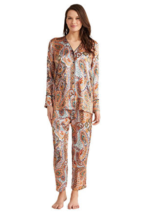 Penye Mood Kadın Turuncu Pijama Takım 9734