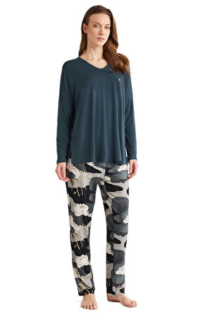 Penye Mood Kadın Petrol Pijama Takım 9726