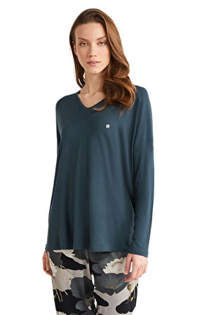 Penye Mood Kadın Petrol Pijama Takım 9726