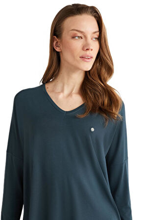 Penye Mood Kadın Petrol Pijama Takım 9726