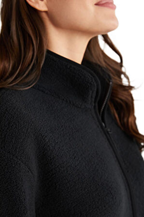Penye Mood Kadın Siyah Fermuarlı Sweatshirt 9740