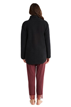 Penye Mood Kadın Siyah Fermuarlı Sweatshirt 9740