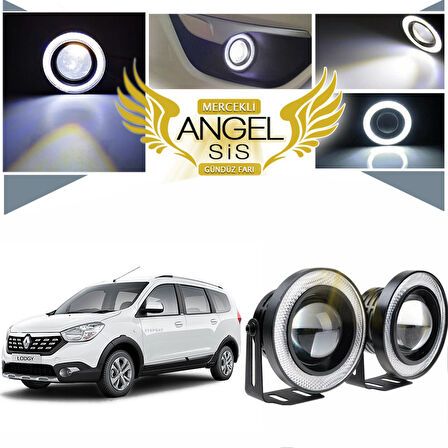 Dacia Lodgy Uyumlu, Universal Mercekli Led Angel Sis Farı, 76mm Beyaz Renk