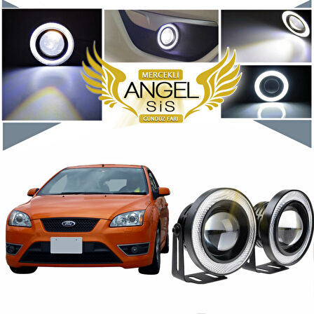 Ford Focus 2 Uyumlu, Universal Mercekli Led Angel Sis Farı, 76mm Beyaz Renk