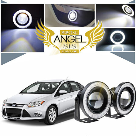 Ford Focus 3 Uyumlu, Universal Mercekli Led Angel Sis Farı, 76mm Beyaz Renk