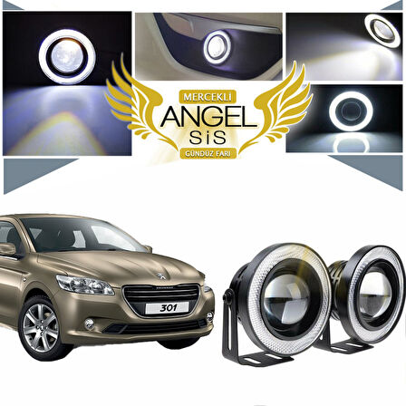 Peugeot 301 Uyumlu, Universal Mercekli Led Angel Sis Farı, 76mm Beyaz Renk