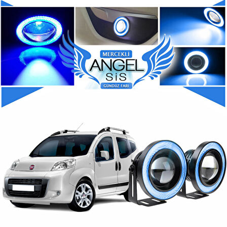 Fiat Fiorino Uyumlu, Universal Mercekli Led Angel Sis Farı, 76mm Buz Mavi Renk