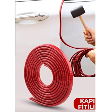 Oto Araç Kapı Koruma Fitili 5metre Parlak Kırmızı Renk Çarpma Çizilme Önleyici Fitil