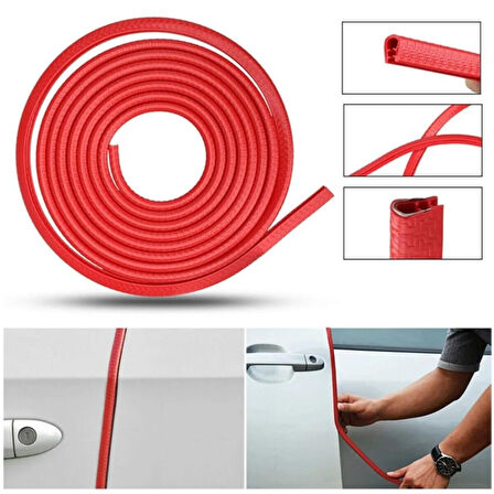 Oto Araç Kapı Koruma Fitili 5metre Parlak Kırmızı Renk Çarpma Çizilme Önleyici Fitil