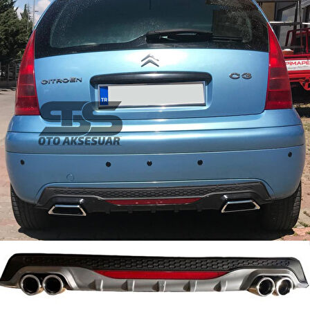 Citroen C3 Difüzör Arka Tampon Eki 4 Egzoz Çıkışlı Gri Lüx Tip