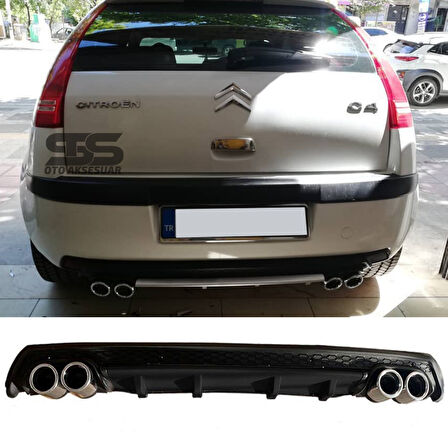 Citroen Difüzör Arka Tampon Eki 4 Egzoz Çıkışlı Siyah Lüx Tip