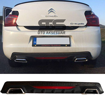 Citroen C-elysee Difüzör Arka Tampon Eki 2 Egzoz Çıkışlı Siyah Reflektörlü